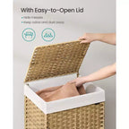 Cesta portabiancheria mobile con ruote, cesto in rattan sintetico a 2 scomparti con rivestimento rimovibile