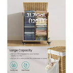 Cesta portabiancheria mobile con ruote, cesto in rattan sintetico a 2 scomparti con rivestimento rimovibile