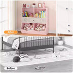 Libreria per Bambini con Contenitore per Giocattoli - Scaffale in Legno a 4 Scomparti con 3 Cassetti e Contenitori Inclinati per Giocattoli per Asilo Nido, Sala Giochi (Rosa)
