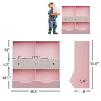 Libreria per Bambini con Contenitore per Giocattoli - Scaffale in Legno a 4 Scomparti con 3 Cassetti e Contenitori Inclinati per Giocattoli per Asilo Nido, Sala Giochi (Rosa)