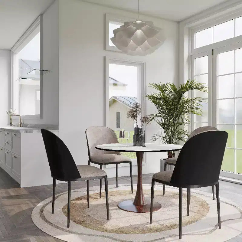 Tavolo da pranzo rotondo da 40 pollici con piano in pietra sinterizzata e base a piedistallo in acciaio noce per cucina e sala da pranzo moderne