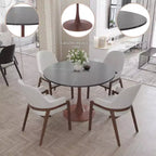 Tavolo da pranzo rotondo da 40 pollici con piano in pietra sinterizzata e base a piedistallo in acciaio noce per cucina e sala da pranzo moderne