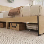 Struttura Letto Boho in Rattan Naturale con Testiera in Legno, 2 Cassetti Contenitori, Luci LED RGB, Robusta Piattaforma con Doghe, Nessuna Molla Richiesta