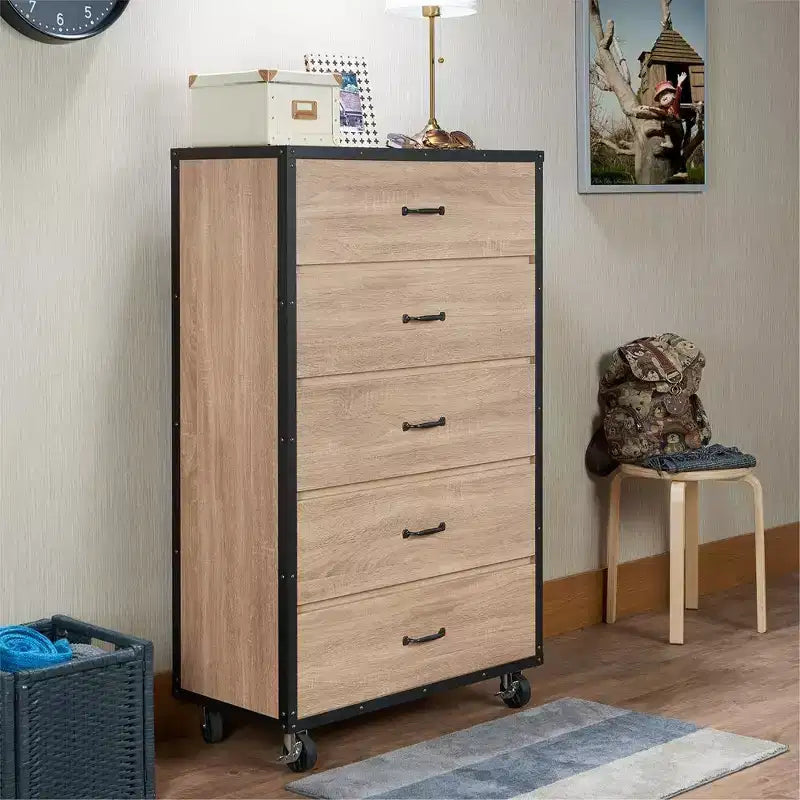 Comò a 5 cassetti in legno, cassettiera moderna, versatile per camera da letto/ufficio