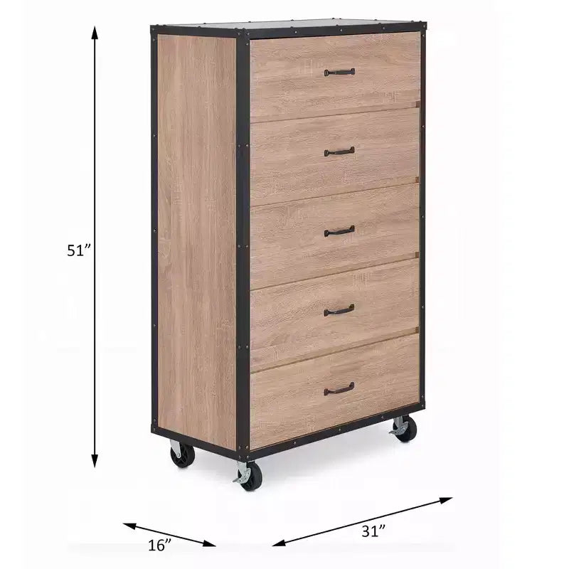 Comò a 5 cassetti in legno, cassettiera moderna, versatile per camera da letto/ufficio
