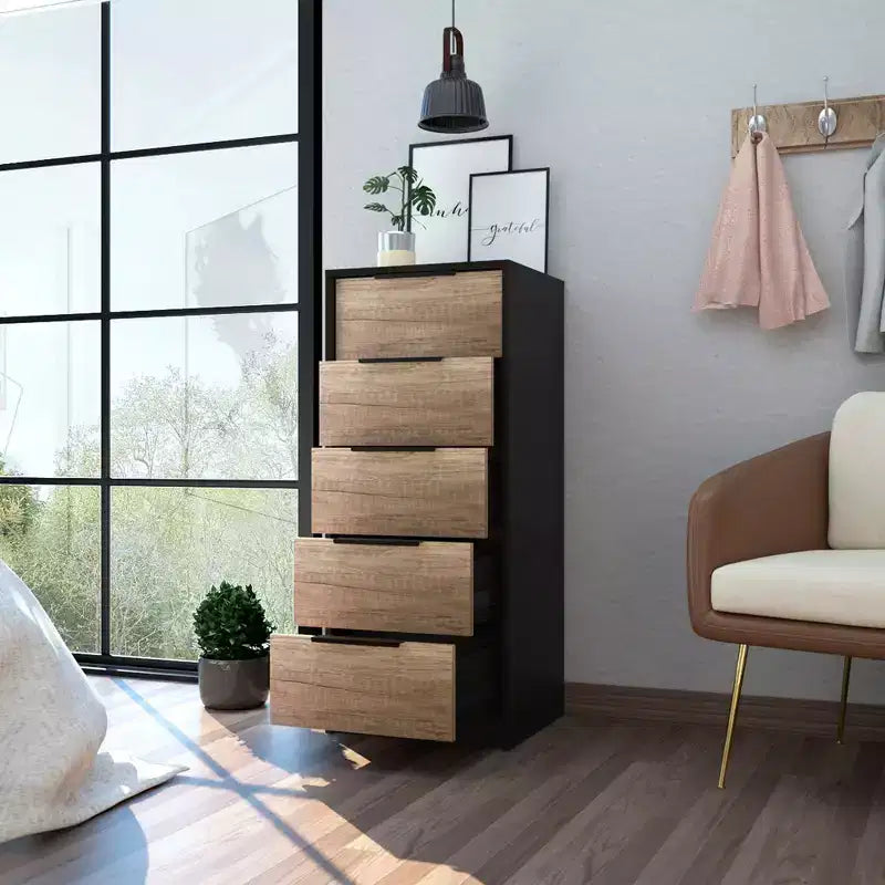 Comò a 5 cassetti in legno, cassettiera moderna, versatile per camera da letto/ufficio