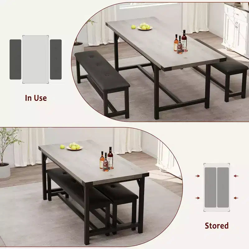 Tavolo da Pranzo Allungabile con Panca, Set Tavolo da Cucina Rettangolare Grande Allungabile da 4-6 Posti con 2 Panche Imbottite, per Appartamento, Piccolo Spazio