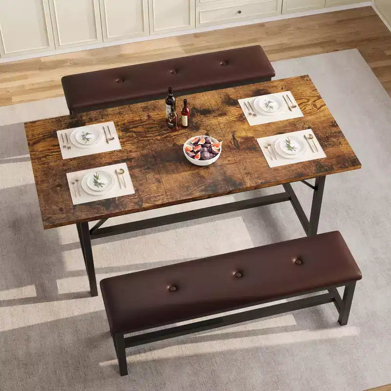 Tavolo da Pranzo Allungabile con Panca, Set Tavolo da Cucina Rettangolare Grande Allungabile da 4-6 Posti con 2 Panche Imbottite, per Appartamento, Piccolo Spazio