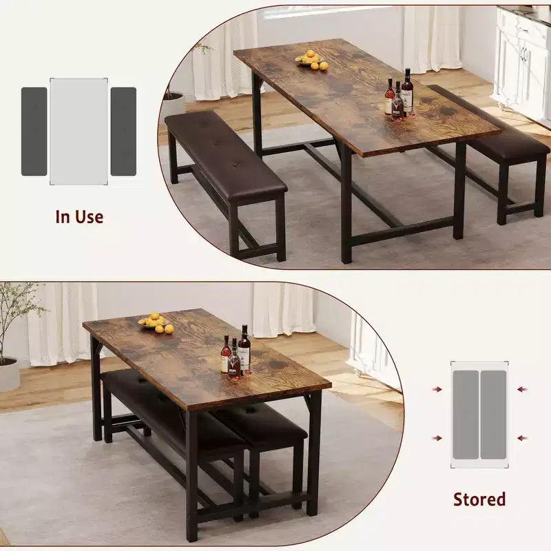 Tavolo da Pranzo Allungabile con Panca, Set Tavolo da Cucina Rettangolare Grande Allungabile da 4-6 Posti con 2 Panche Imbottite, per Appartamento, Piccolo Spazio