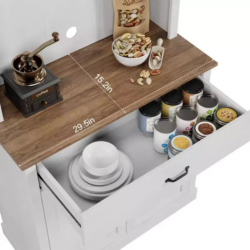 Dispensa da cucina alta 71 pollici con ante in vetro e ripiano per microonde, mobile da cucina autoportante