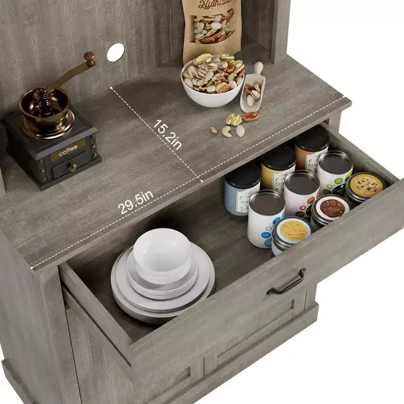 Dispensa da cucina alta 71 pollici con ante in vetro e ripiano per microonde, mobile da cucina autoportante
