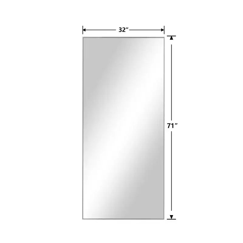 Specchio da parete a figura intera rettangolare con cornice in metallo da 31 pollici L x 71 pollici A, specchio autoportante in argento
