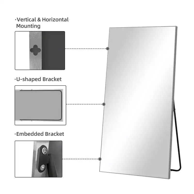 31 in. W x 71 in. H Rectangular Metal Framed Full Length Wall Mirror Free Standing Mirror in Silver
