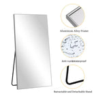 Specchio da parete a figura intera rettangolare con cornice in metallo da 31 pollici L x 71 pollici A, specchio autoportante in argento