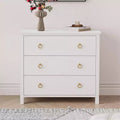 3 Drawer Dresser for Bedroom, Wooden Chest of Drawers with Gold Handles, Media Console Table TV Stand, Freestanding Closet Dresser for Living Room