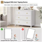 Cassettiera a 3 cassetti per camera da letto, Comò in legno con maniglie dorate, Mobile TV console multimediale, Cassettiera armadio autoportante per soggiorno