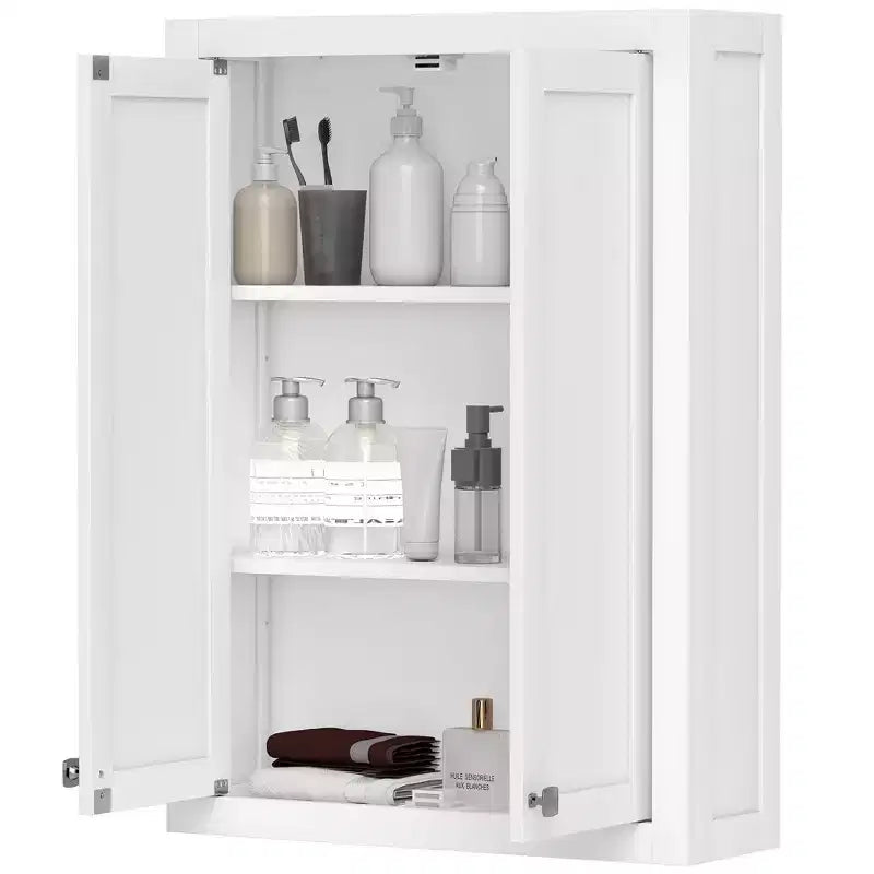 Pensile da Bagno, Mobiletto Farmacia Moderno da Parete, Salvaspazio Sopra il Water con 2 Ante e 2 Ripiani Regolabili, Bianco