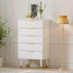 Comò moderno a 5 cassetti per camera da letto, cassettiera a 5 cassetti in legno scanalato larga 57 cm
