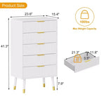 Comò moderno a 5 cassetti per camera da letto, cassettiera a 5 cassetti in legno scanalato larga 57 cm