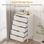 Comò moderno a 5 cassetti per camera da letto, cassettiera a 5 cassetti in legno scanalato larga 57 cm