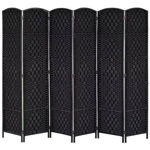 Paravento divisorio a 6 pannelli, in vimini nero, alto 183 cm