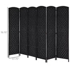 Paravento divisorio a 6 pannelli, in vimini nero, alto 183 cm