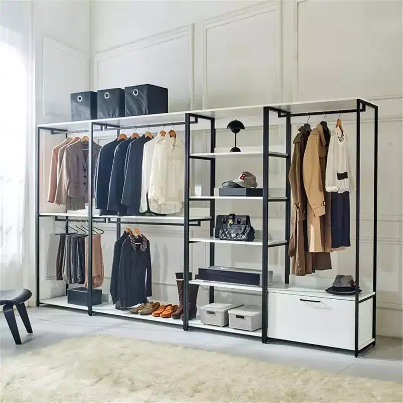 Sistema armadio universale di stoccaggio in composito di legno bianco 197,3 cm (A) x 119,9 cm (L) con contenitori
