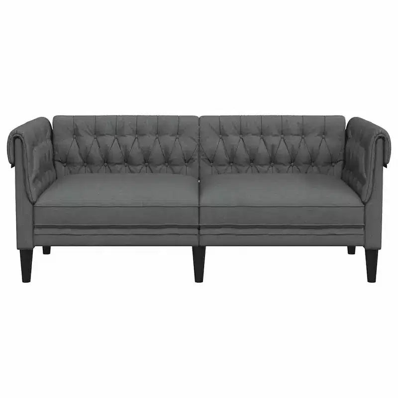 Divano Chesterfield Grigio Scuro Poliestere, legno massiccio, compensato, schiuma