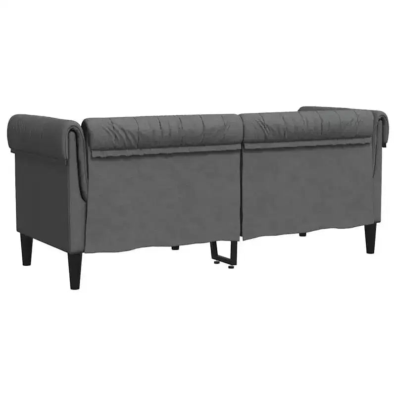 Divano Chesterfield Grigio Scuro Poliestere, legno massiccio, compensato, schiuma