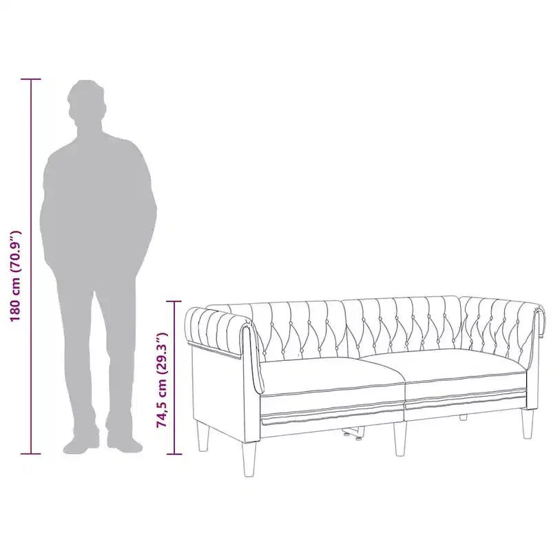 Divano Chesterfield Grigio Scuro Poliestere, legno massiccio, compensato, schiuma