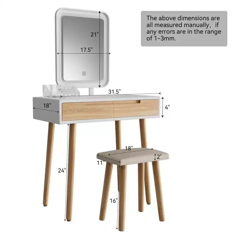 31.5 Natural Wood Makeup Vanity Set