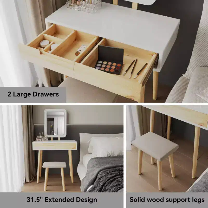31.5 Natural Wood Makeup Vanity Set