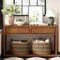 MAYEERTY Console Table Rustic Wooden with Storage Drawers Open Shelf for Hallway Living Room Honey