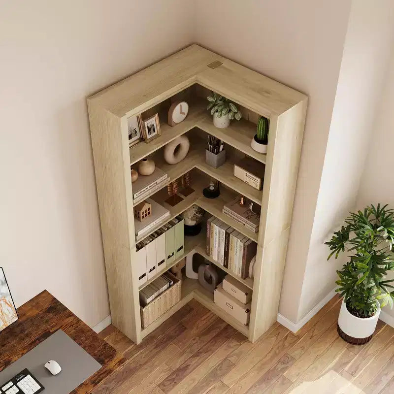 Libreria ad angolo, Libreria ad angolo in stile rustico da 71,8'', Libreria a forma di L, Libreria grande, Libreria a 5 ripiani resistente