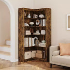 Libreria ad angolo, Libreria ad angolo in stile rustico da 71,8'', Libreria a forma di L, Libreria grande, Libreria a 5 ripiani resistente