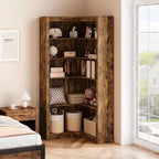 Libreria ad angolo, Libreria ad angolo in stile rustico da 71,8'', Libreria a forma di L, Libreria grande, Libreria a 5 ripiani resistente