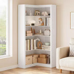 Libreria ad angolo, Libreria ad angolo in stile rustico da 71,8'', Libreria a forma di L, Libreria grande, Libreria a 5 ripiani resistente