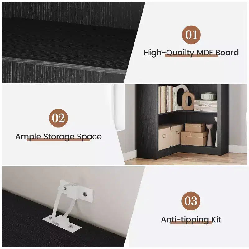 Libreria ad angolo, Libreria ad angolo in stile rustico da 71,8'', Libreria a forma di L, Libreria grande, Libreria a 5 ripiani resistente