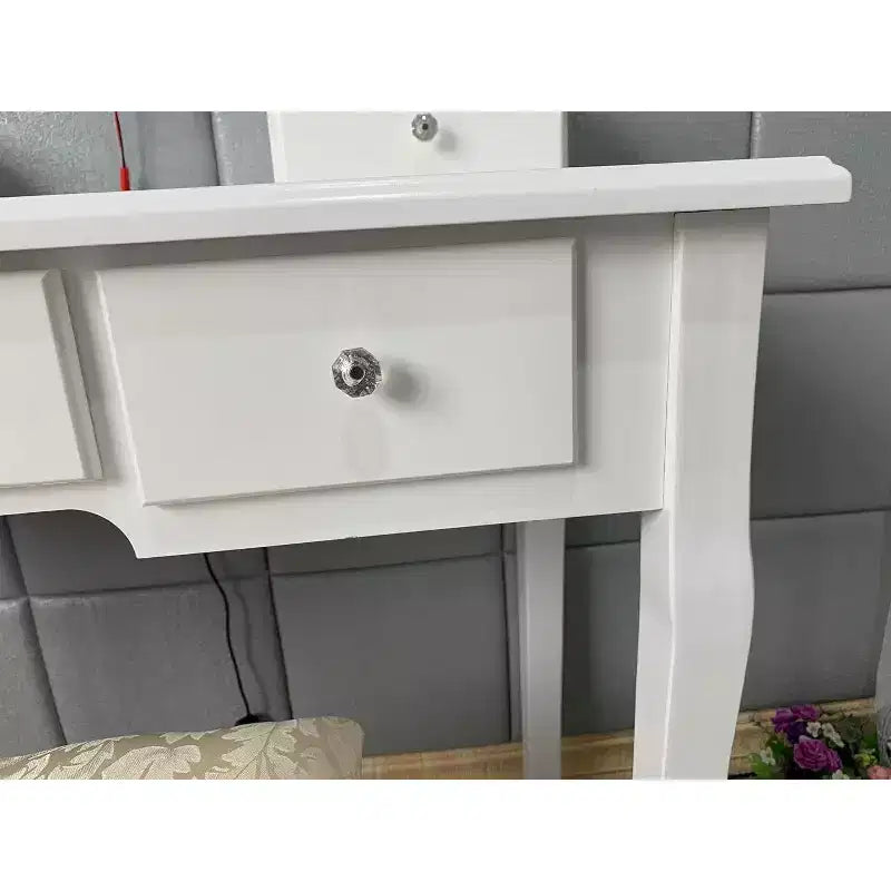 Moderna Toeletta da Trucco, Set Toeletta per Ragazze con Specchio Illuminato e Sgabello Imbottito, Tavolo da Trucco con 5 Cassetti per Camera da Letto, Tavolino da Trucco per Bambine e Donne