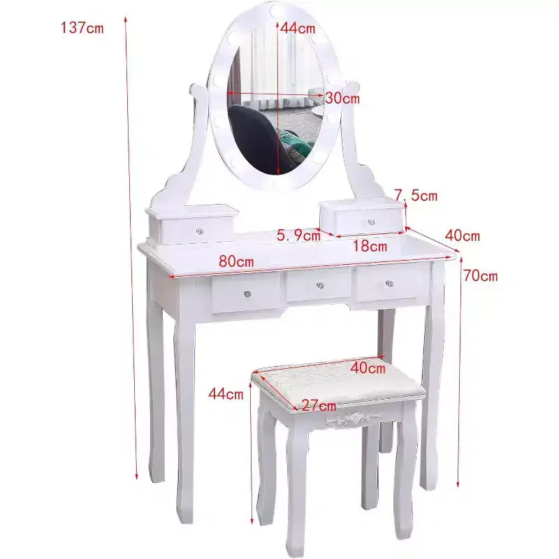 Moderna Toeletta da Trucco, Set Toeletta per Ragazze con Specchio Illuminato e Sgabello Imbottito, Tavolo da Trucco con 5 Cassetti per Camera da Letto, Tavolino da Trucco per Bambine e Donne