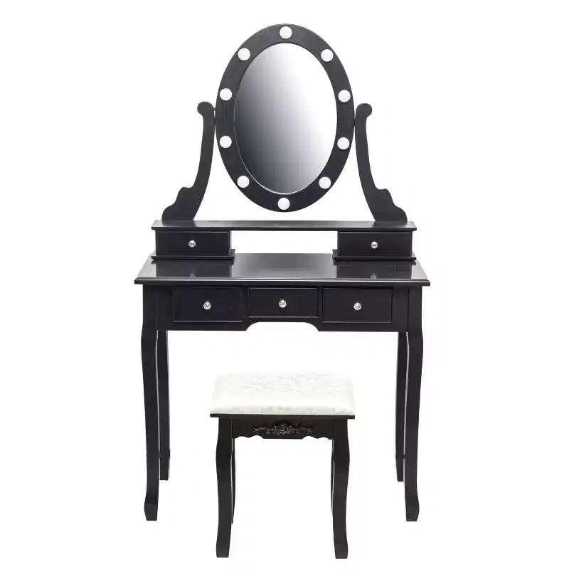 Moderna Toeletta da Trucco, Set Toeletta per Ragazze con Specchio Illuminato e Sgabello Imbottito, Tavolo da Trucco con 5 Cassetti per Camera da Letto, Tavolino da Trucco per Bambine e Donne