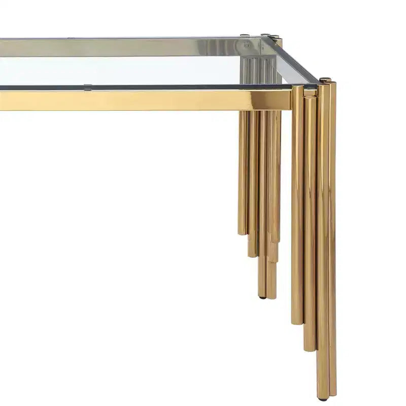 Tavolo da pranzo rettangolare/rotondo in vetro temperato con gambe in oro lucido per casa, cucina, sala da pranzo