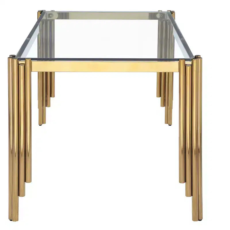 Tavolo da pranzo rettangolare/rotondo in vetro temperato con gambe in oro lucido per casa, cucina, sala da pranzo