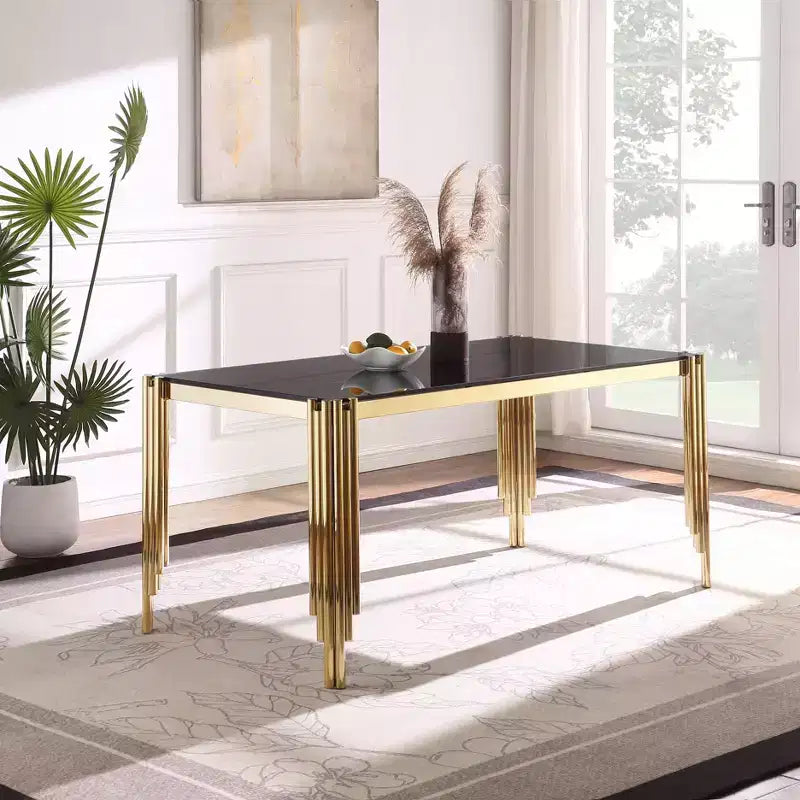 Okak Dining Table Rectangle/Round Tempered Glass Dining Table with Polished Gold Legs for Home, Kitchen, Dining Room