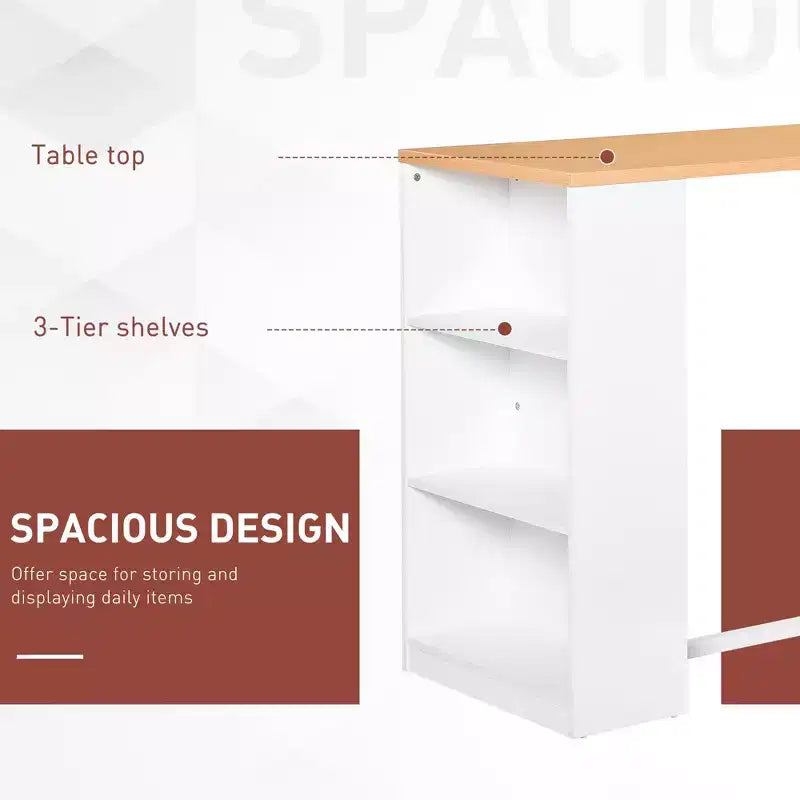 Tavolo da Pranzo a Altezza Bancone per Cucina con Porte di Ricarica USB e Ripiani, per Sala da Pranzo, Cucina