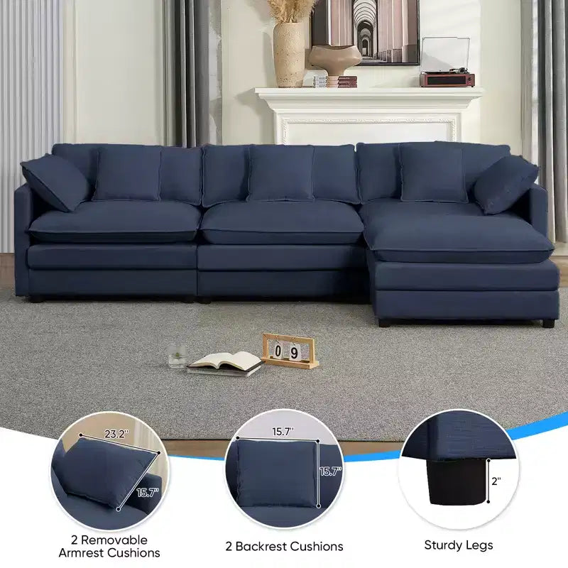 Divano componibile a L da 287 cm, divano a nuvola moderno in ciniglia a 4 posti con pouf e cuscino ispessito