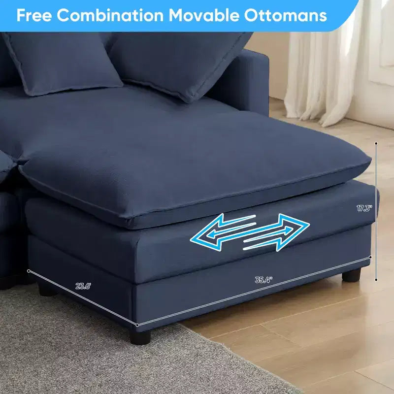 Divano componibile a L da 287 cm, divano a nuvola moderno in ciniglia a 4 posti con pouf e cuscino ispessito