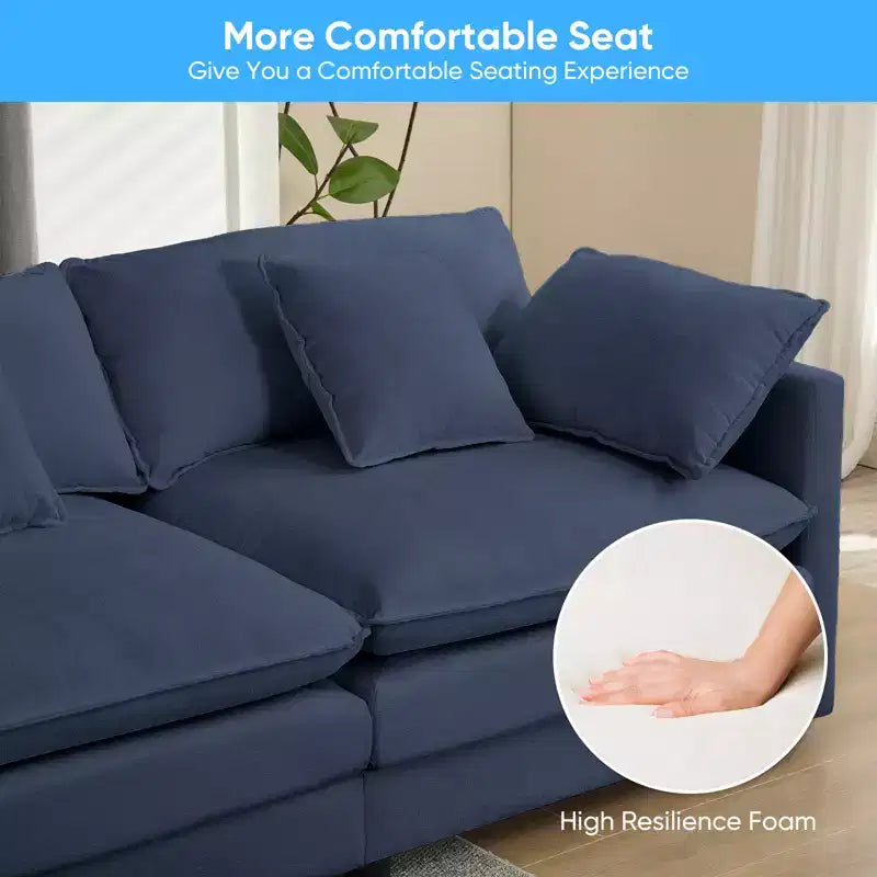 Divano componibile a L da 287 cm, divano a nuvola moderno in ciniglia a 4 posti con pouf e cuscino ispessito