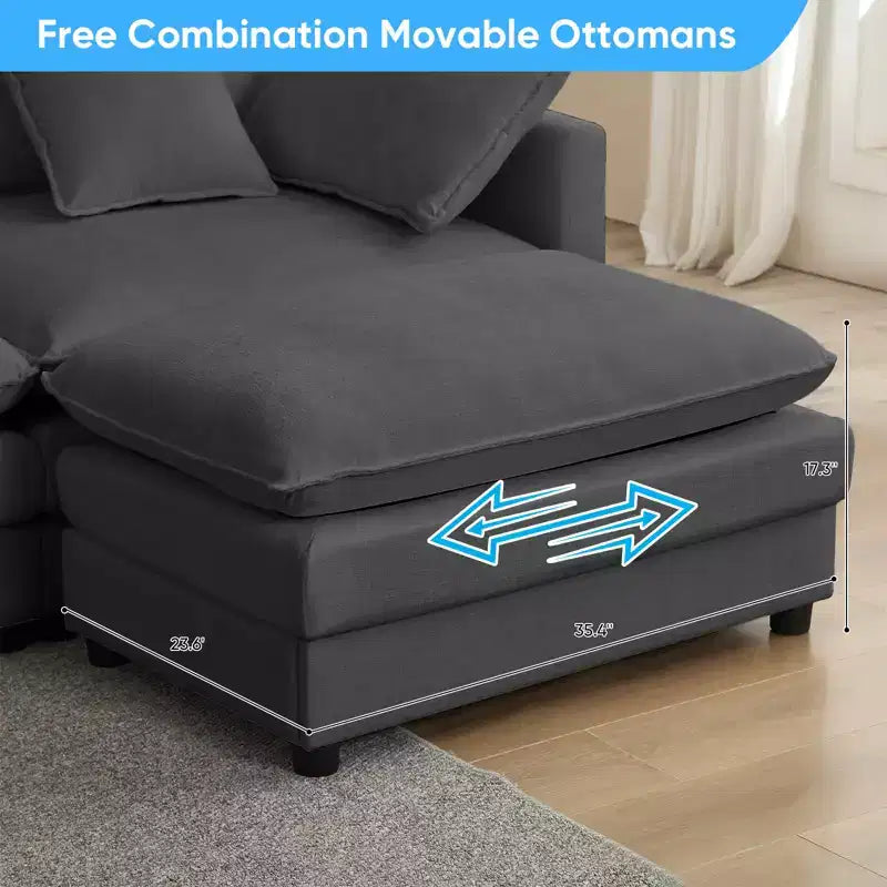 Divano componibile a L da 287 cm, divano a nuvola moderno in ciniglia a 4 posti con pouf e cuscino ispessito