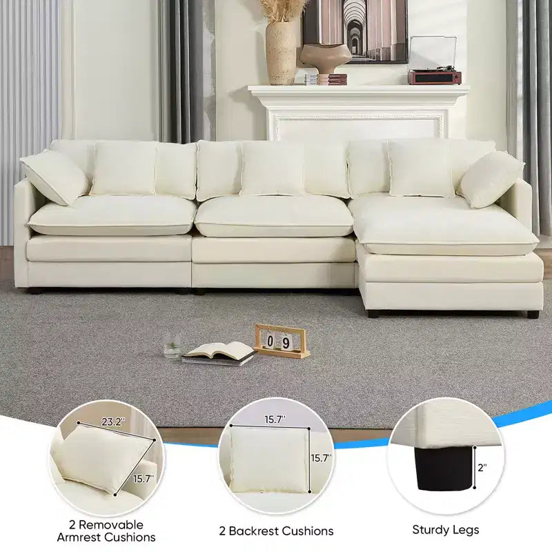 113'' L-Shaped Modular Sectional Sofa,Modern Chenille 4-Seat Cloud Couch with Ottoman and Thickened Cushion